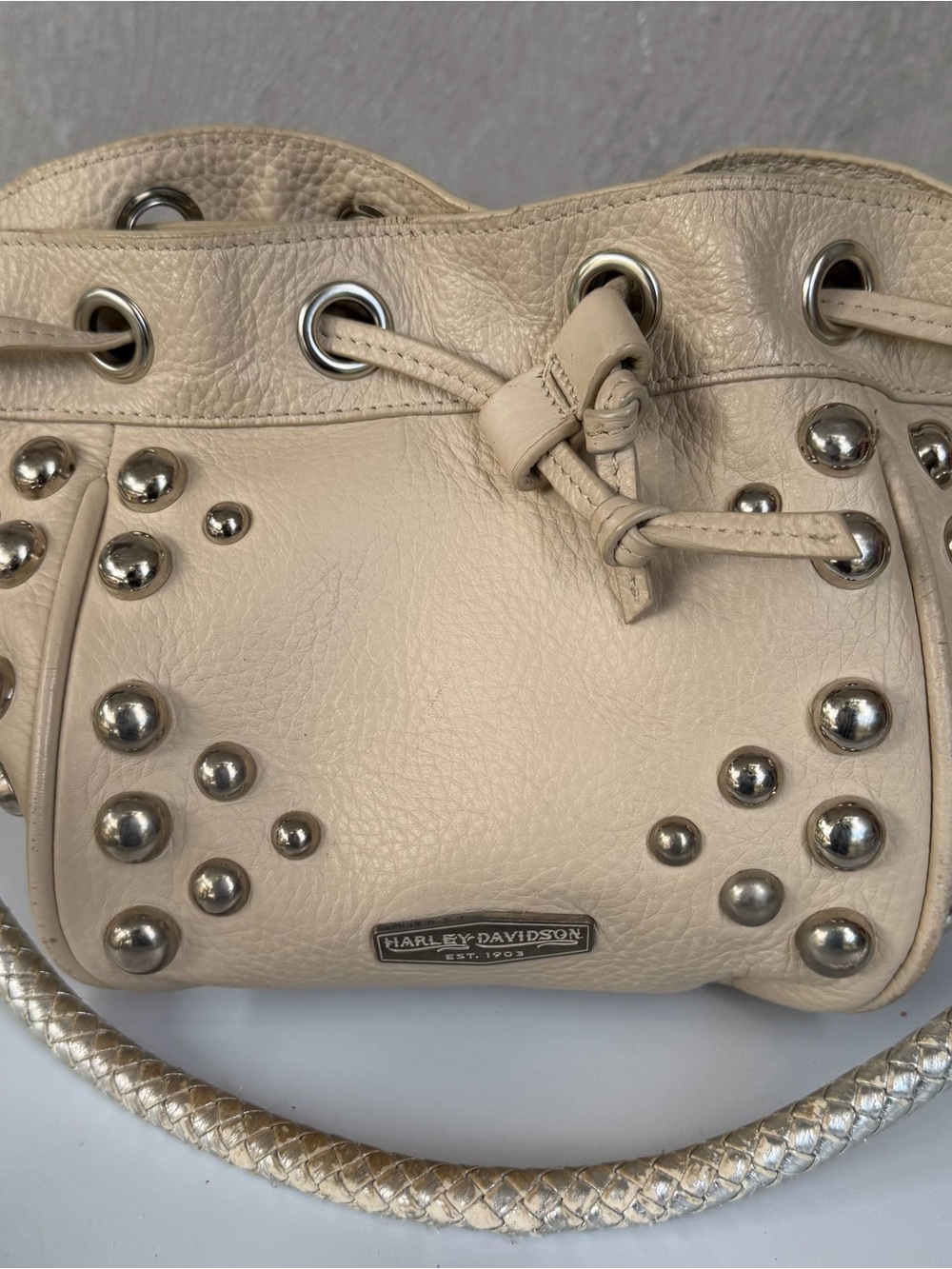 Harley-Davidson Genuine Leather Studded Bucket Shoulder Bag